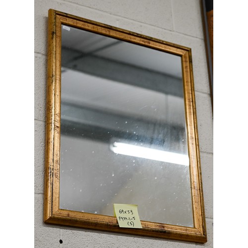 177A - Two modern gilt framed mirrors (69 x 53 cm and 100 x 70 cm) to/w another example in black painted an... 