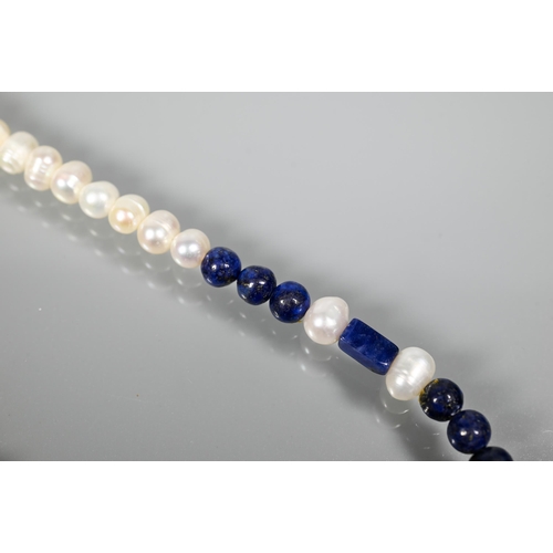 285 - Two modern necklaces including turquoise and red hardstone, lapis lazuli and freshwater pearl with m... 