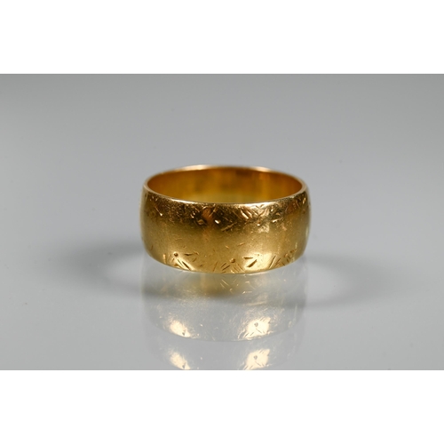 315 - An 18ct yellow gold wide D-shaped wedding band, approx 7mm wide, size O, 7.1g