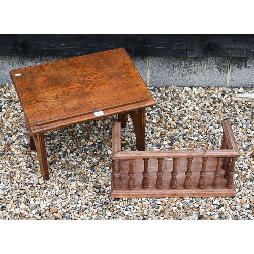 170 - A Victorian Gothic carved oak lectern 56 cm wide to/w a book-stand with turned balustrade; an Arts &... 