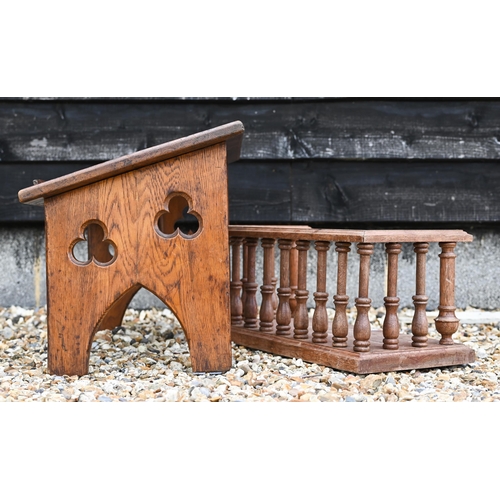 170 - A Victorian Gothic carved oak lectern 56 cm wide to/w a book-stand with turned balustrade; an Arts &... 