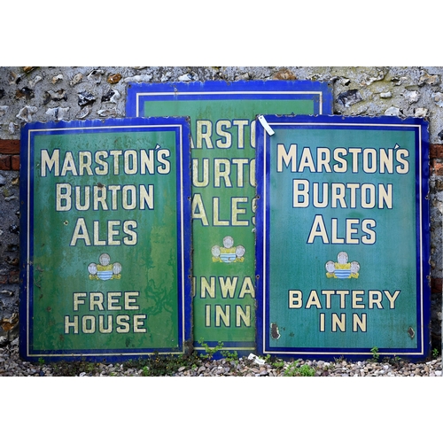 1 - A trio of vintage enamel signs for Burtons Marstons Ales - Lunway  Inn, 90 x 120 cm; Battery Inn and... 