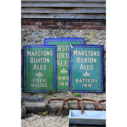 1 - A trio of vintage enamel signs for Burtons Marstons Ales - Lunway  Inn, 90 x 120 cm; Battery Inn and... 