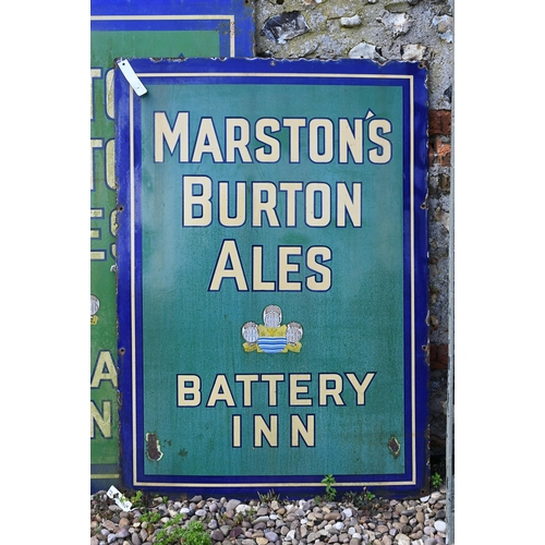 1 - A trio of vintage enamel signs for Burtons Marstons Ales - Lunway  Inn, 90 x 120 cm; Battery Inn and... 