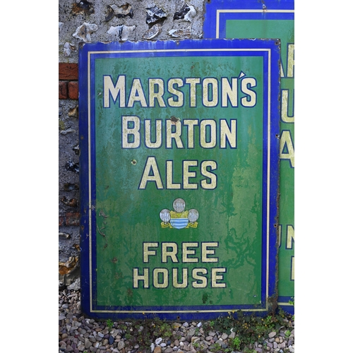 1 - A trio of vintage enamel signs for Burtons Marstons Ales - Lunway  Inn, 90 x 120 cm; Battery Inn and... 