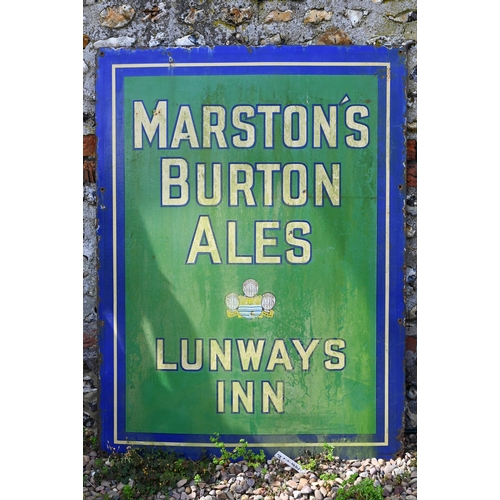 1 - A trio of vintage enamel signs for Burtons Marstons Ales - Lunway  Inn, 90 x 120 cm; Battery Inn and... 