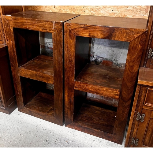 101 - A pair of substantial hardwood two compartment bookcase blocks, 51 cm x 35 cm x 94 cm h (2)