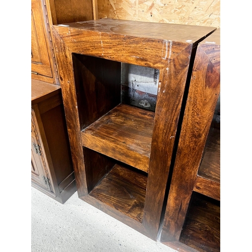 101 - A pair of substantial hardwood two compartment bookcase blocks, 51 cm x 35 cm x 94 cm h (2)