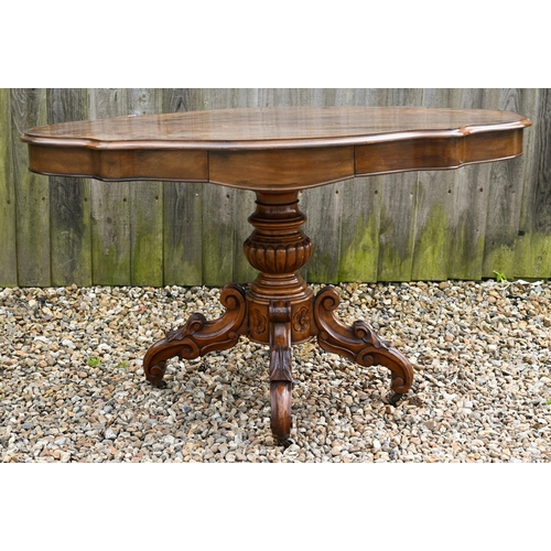 119 - A Victorian style bright mahogany centre table, with frieze drawer to each side, raised on four moul... 