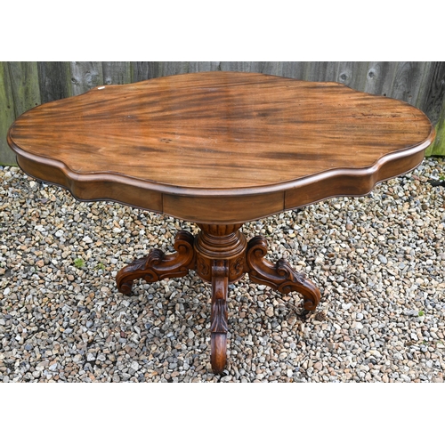 119 - A Victorian style bright mahogany centre table, with frieze drawer to each side, raised on four moul... 