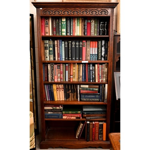 139 - A carved oak open bookcase with five shelves, 100 x 35 x 188 cm high