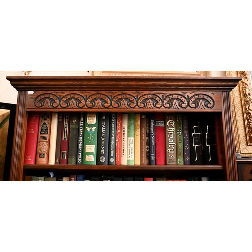 139 - A carved oak open bookcase with five shelves, 100 x 35 x 188 cm high