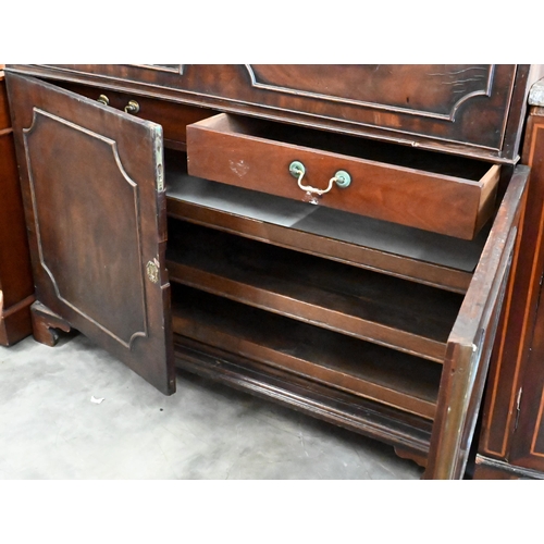 146 - A Regency mahogany secretaire with fitted interior and panelled cupboards raised on bracket feet, 12... 