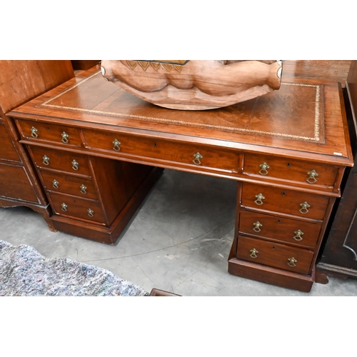 149 - A Victorian mahogany twin-pedestal nine drawer desk with tooled leather top, 138 cm wide x 72 cm dee... 