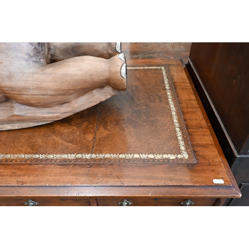 149 - A Victorian mahogany twin-pedestal nine drawer desk with tooled leather top, 138 cm wide x 72 cm dee... 