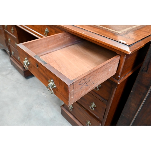 149 - A Victorian mahogany twin-pedestal nine drawer desk with tooled leather top, 138 cm wide x 72 cm dee... 