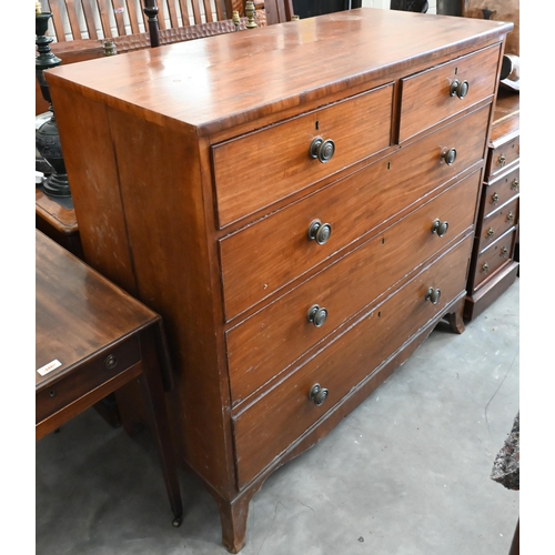 150 - A large 19th century mahogany chest of two short over three long drawers raised on splayed bracket f... 