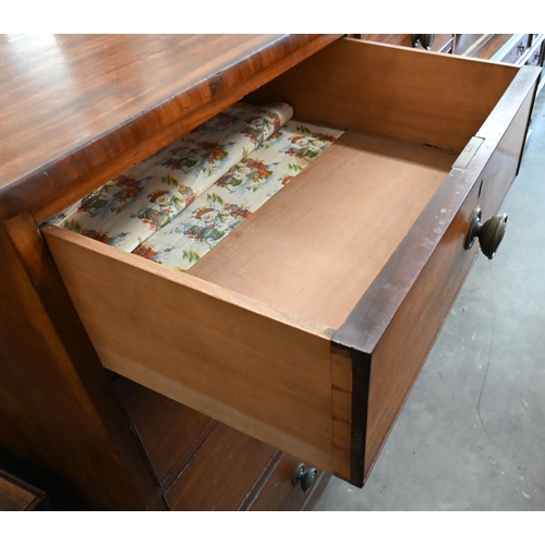 150 - A large 19th century mahogany chest of two short over three long drawers raised on splayed bracket f... 