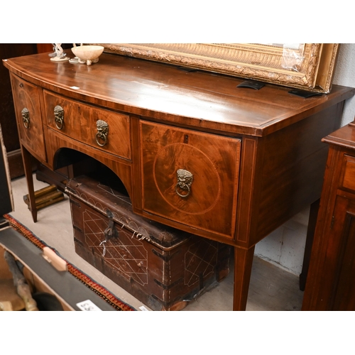 154 - A George III mahogany bowfront sideboard on tapering square supports with spade feet, 150 x 70 x 92 ... 