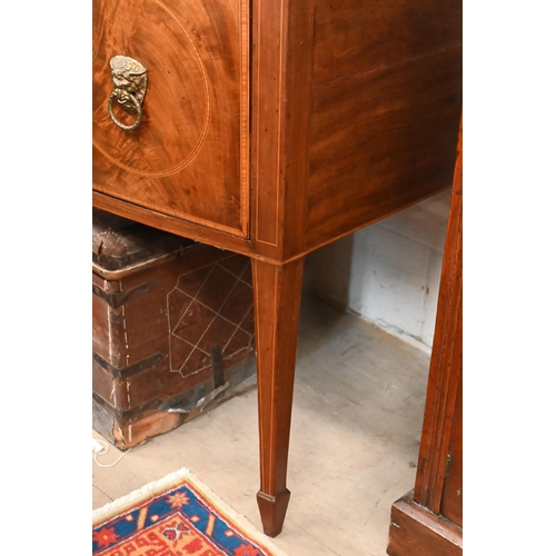 154 - A George III mahogany bowfront sideboard on tapering square supports with spade feet, 150 x 70 x 92 ... 