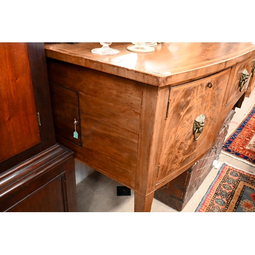 154 - A George III mahogany bowfront sideboard on tapering square supports with spade feet, 150 x 70 x 92 ... 