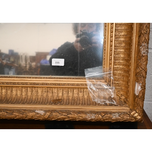 155 - An antique rectangular mirror in moulded giltwood and gesso frame, a/f, 140 x 96 cm