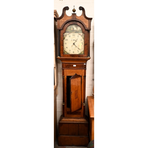 160 - An early 19th century Welsh oak and mahogany longcase clock, the painted dial with thirty hour movem... 