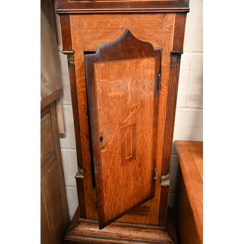 160 - An early 19th century Welsh oak and mahogany longcase clock, the painted dial with thirty hour movem... 