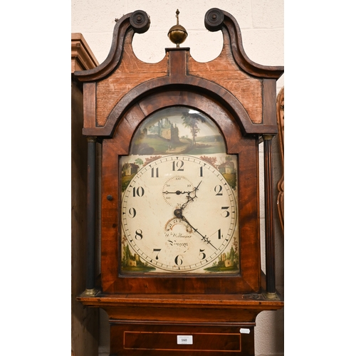 160 - An early 19th century Welsh oak and mahogany longcase clock, the painted dial with thirty hour movem... 