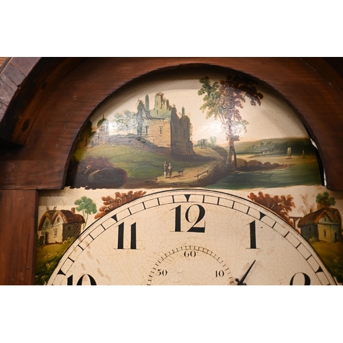 160 - An early 19th century Welsh oak and mahogany longcase clock, the painted dial with thirty hour movem... 