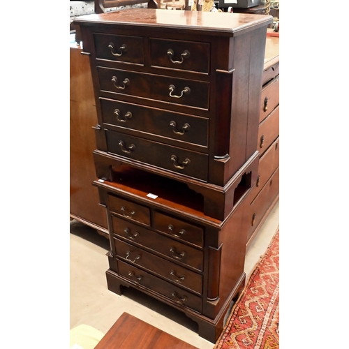 166 - A pair of small mahogany Georgian style chests each with two short over three long drawers on bracke... 