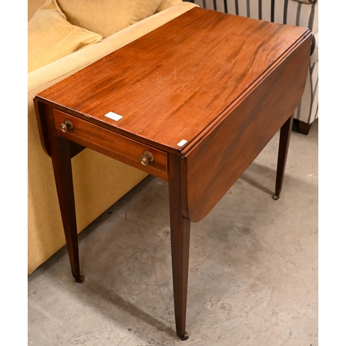 172 - A 19th century mahogany Pembroke table with end drawer and tapering square supports with casters, 80... 