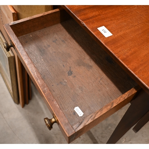 172 - A 19th century mahogany Pembroke table with end drawer and tapering square supports with casters, 80... 