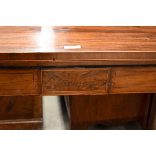 175 - A 19th century mahogany folding card table with baize lining and tapering square supports, 92 x 45 x... 