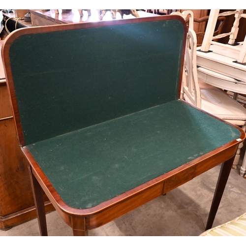 175 - A 19th century mahogany folding card table with baize lining and tapering square supports, 92 x 45 x... 