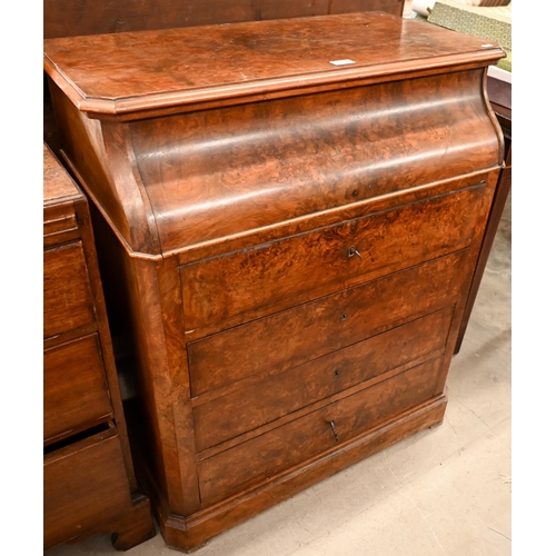 176 - A 19th century French burr walnut washstand (possibly maritime), the hinged top with marble lined in... 