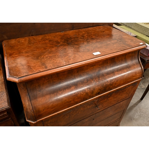 176 - A 19th century French burr walnut washstand (possibly maritime), the hinged top with marble lined in... 