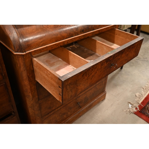 176 - A 19th century French burr walnut washstand (possibly maritime), the hinged top with marble lined in... 