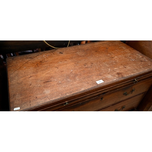 177 - A George III mahogany chest of three long graduating drawers below brush slide, raised on shaped bra... 