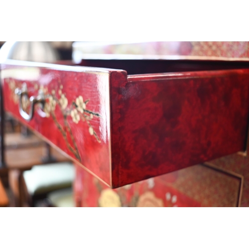 186 - A modern Chinese red lacquered side cabinet with gilt and polychrome floral decoration, 50 x 36 x 62... 