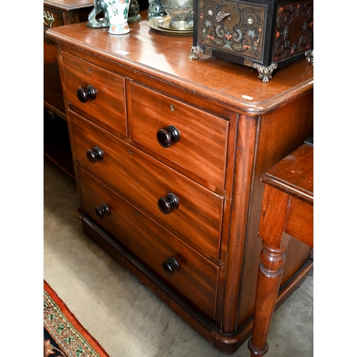 187 - A 19th century mahogany chest of two short over two long drawers with turned handles, 90 x 50 x 90 c... 