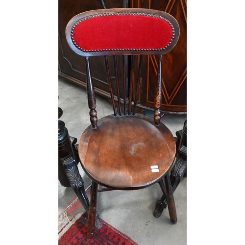 203 - A pair of mahogany barley-twist jardiniere stands to/w spindle back children's chair (3)