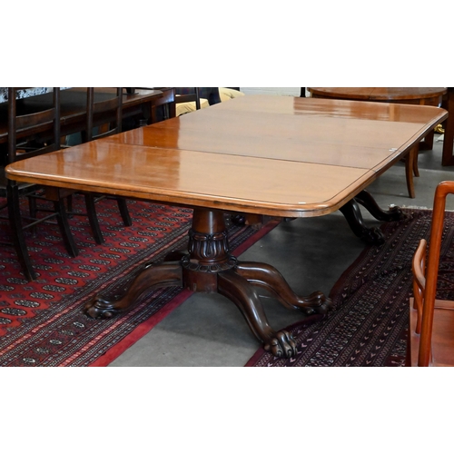 204 - A Victorian mahogany telescopic twin-pad extending dining table with three leaves, turned columns wi... 