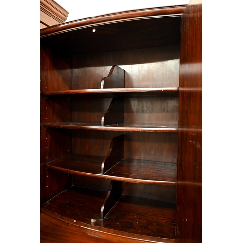 222 - # A mahogany bowfront drinks cabinet with fitted interior and central pull-out slide, 80 x 50 x 186 ... 