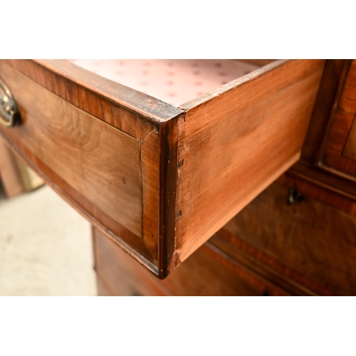 226 - A 19th century mahogany crossbanded bowfront chest of two short over three long drawers on bracket f... 