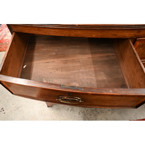 226 - A 19th century mahogany crossbanded bowfront chest of two short over three long drawers on bracket f... 