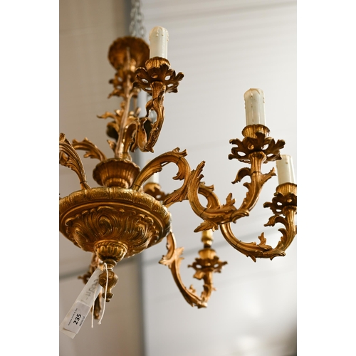 235 - A Continental two-tier gilt metal chandelier/electrolier of foliate nine branch design, 55 cm high