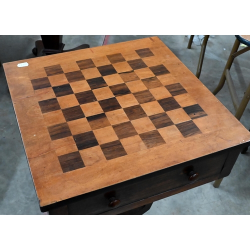 238 - A Regency rosewood and walnut sewing table with parquetry top, 40 x 40 x 76 cm high