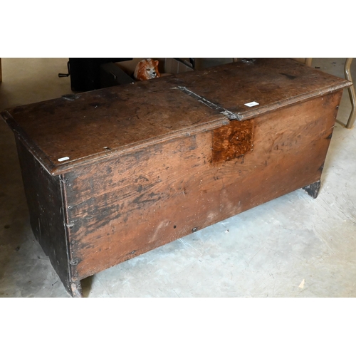 241 - An 18th century and later oak six-plank coffer a/f, 100 x 34 x 44 cm