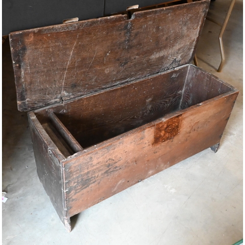 241 - An 18th century and later oak six-plank coffer a/f, 100 x 34 x 44 cm